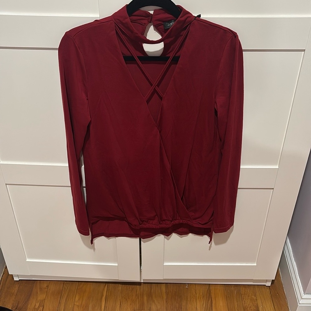 Burgundy Long Sleeve Wrap Top